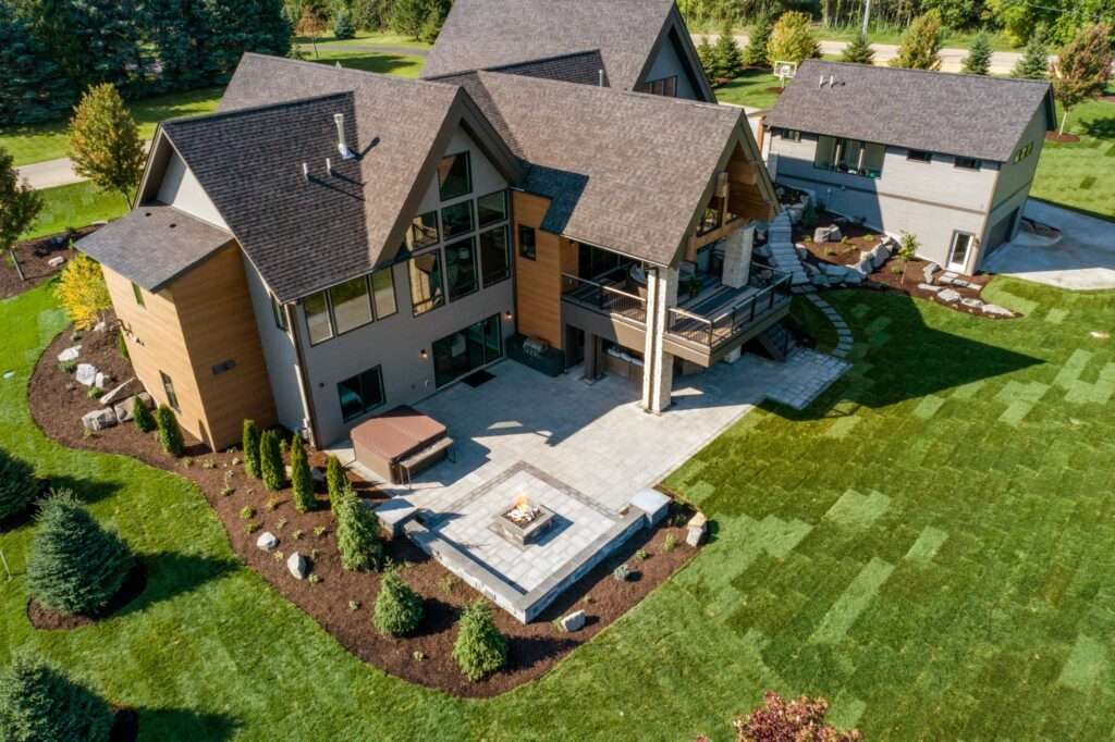 Roofing Contractor - Rustic Modern New Home Aerial View