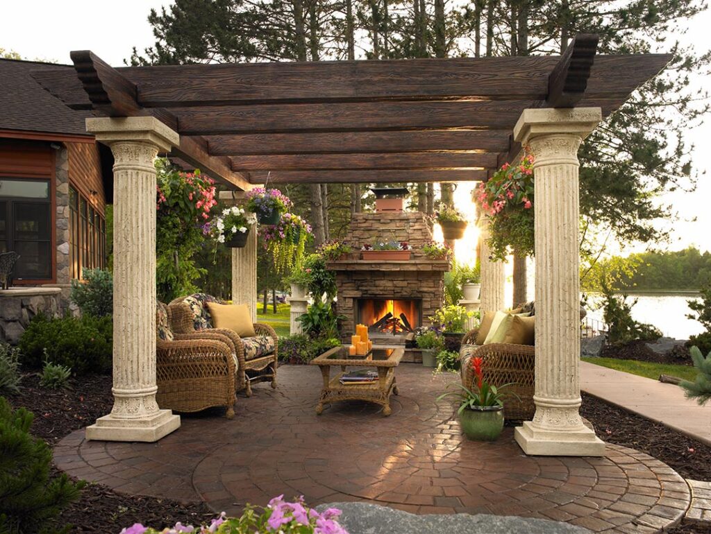 Outdoor Great Room Sunset - Custom Outdoor Fireplace