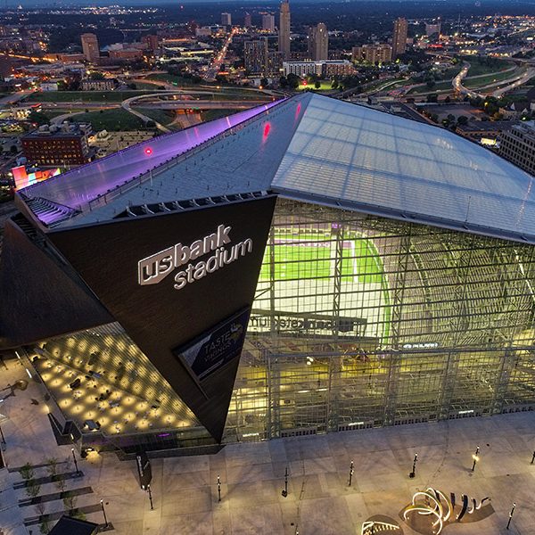 Minneapolis, USA -June 10, 2018 - Aerial View of US Bank Stadium at Night